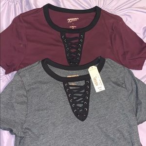 Lace Up V-Neck Top